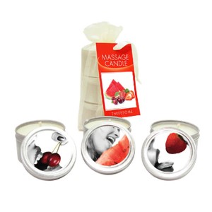 Edible Massage Candle Threesome  -  Cherry, Strawberry & Melon Flavoured Candles  -  3 Pack