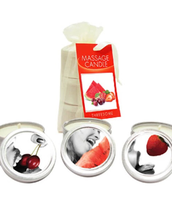 Edible Massage Candle Threesome  -  Cherry, Strawberry & Melon Flavoured Candles  -  3 Pack