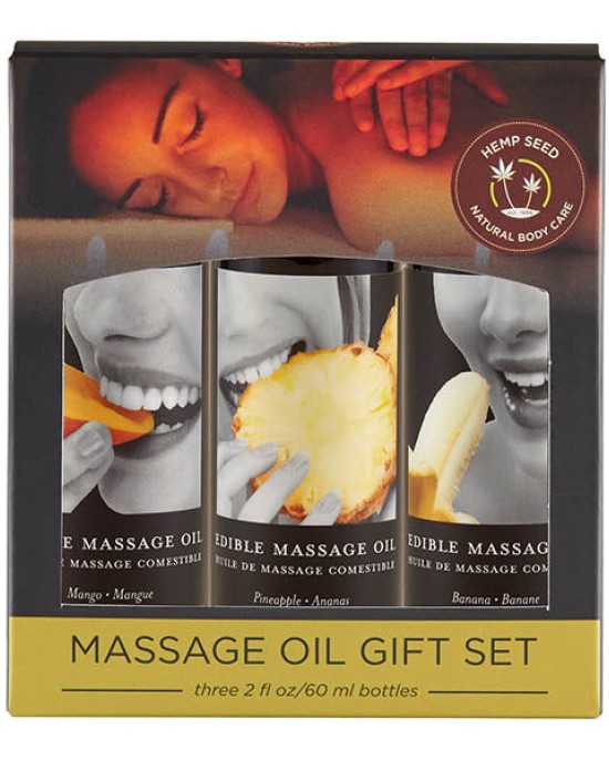 Edible Tropical Massage Oil Trio  -  Mango, Pineapple & Banana Flavoured  -  3 x 59 ml Bottles