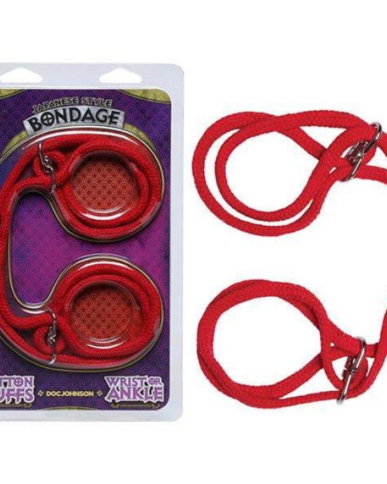 Japanese Style Bondage Cotton Cuffs - Red Rope Restraints