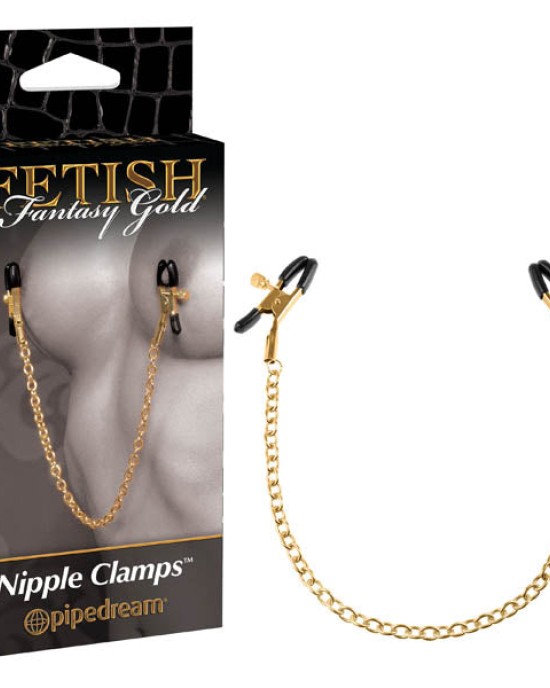 Fetish Fantasy Gold Chain Nipple Clamps - Gold Nipple Clamps with Chain