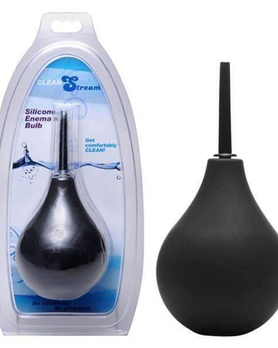 CleanStream Thin Tip Silicone Enema Bulb - Black Unisex Douche