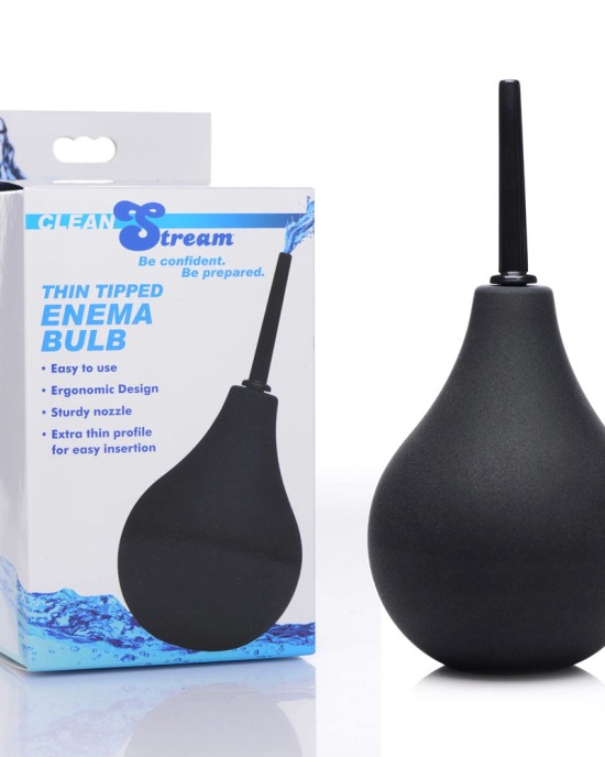 CleanStream Thin Tip Silicone Enema Bulb - Black Unisex Douche