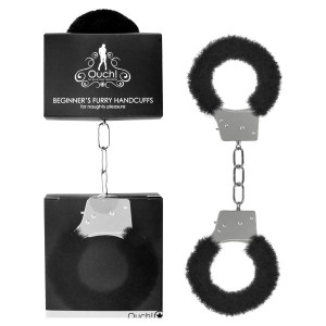 Ouch Beginner's Furry Handcuffs - Black Fluffy Restraint