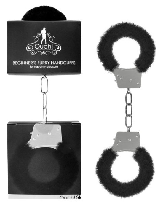 Ouch Beginner's Furry Handcuffs - Black Fluffy Restraint