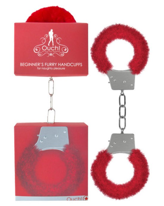 Ouch Beginner's Furry Handcuffs - Red Fluffy Restraint