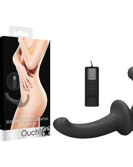 OUCH! Vibrating Silicone Strapless Strap-On - Black