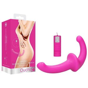 OUCH! Vibrating Silicone Strapless Strap-On - Pink