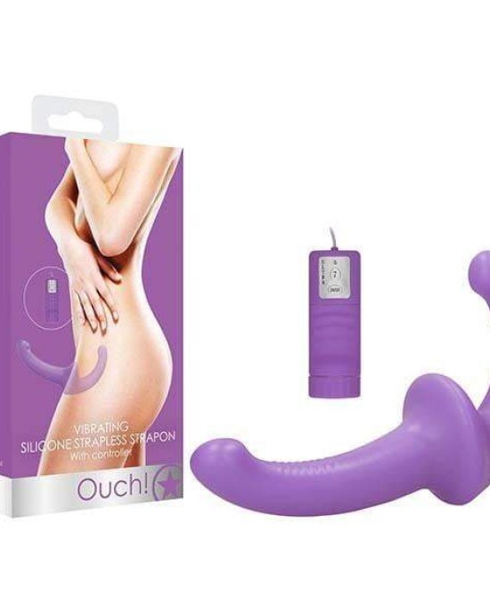 OUCH! Vibrating Silicone Strapless Strap-On - Purple