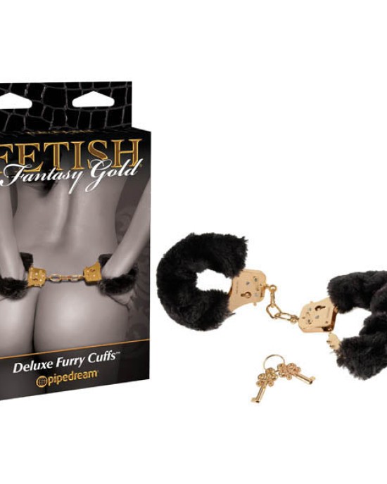 Fetish Fantasy Gold Deluxe Furry Cuffs - Black/Gold Furry Restraints