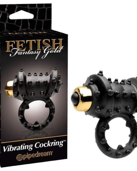 Fetish Fantasy Gold Vibrating Cock Ring - Black/Gold Vibrating Cock Ring