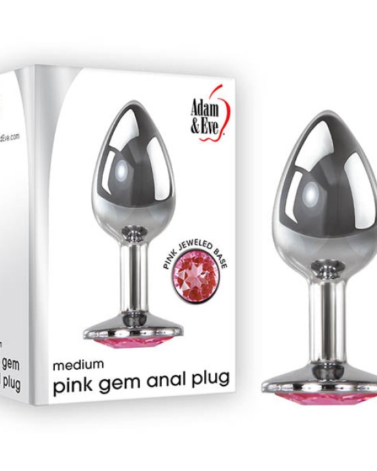 Adam & Eve Pink Gem Medium Metal Butt  Plug