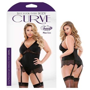 Curve Yasmin Black Luxury Camisole with Matching Panty - 1X/2X