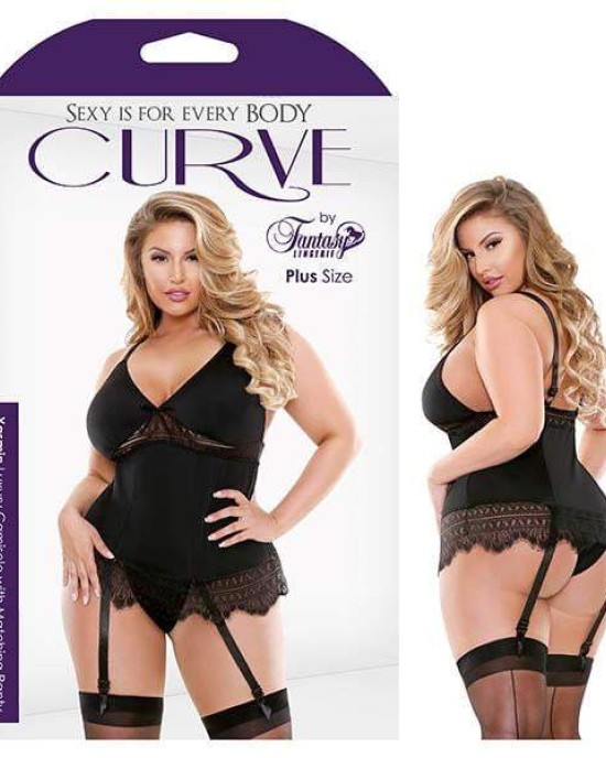 Curve Yasmin Black Luxury Camisole with Matching Panty - 1X/2X