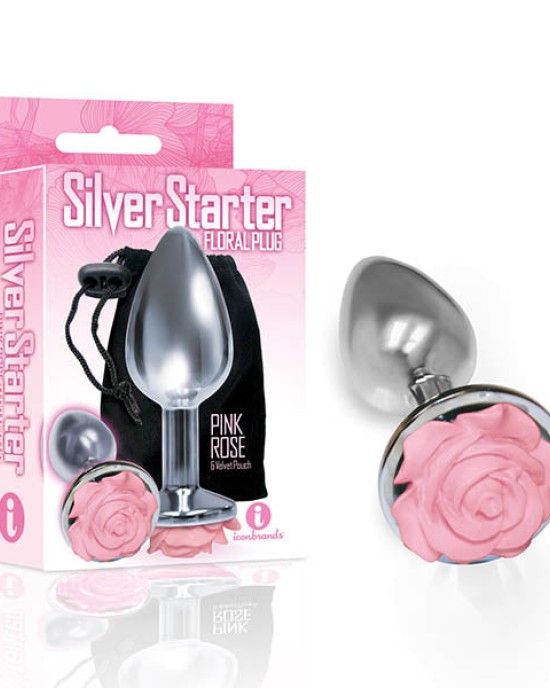 The 9's The Silver Starter Butt Plug with Pink Rose Bottom