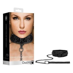 Ouch! Luxury Black Collar with Leash