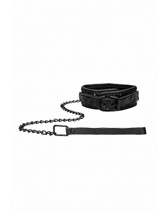 Ouch! Luxury Black Collar with Leash