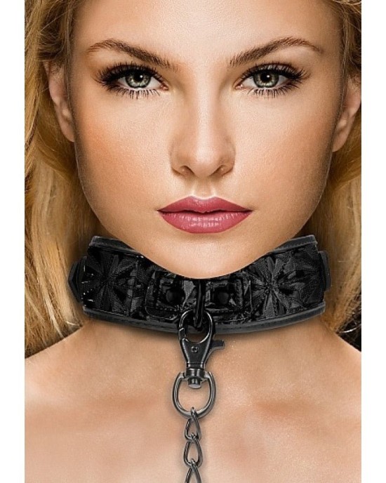 Ouch! Luxury Black Collar with Leash