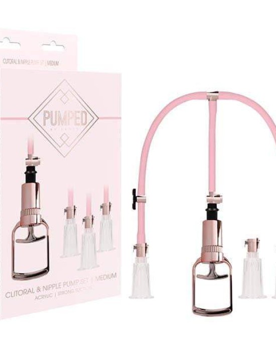 Pumped Medium Rose Clitoral & Nipple Pump Set