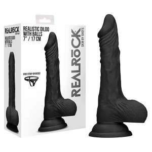 RealRock 7 Inch Realistic Black Dildo With Balls & Suction Cup