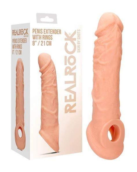 RealRock 8 Inch Flesh Penis Extender Sleeve with Rings