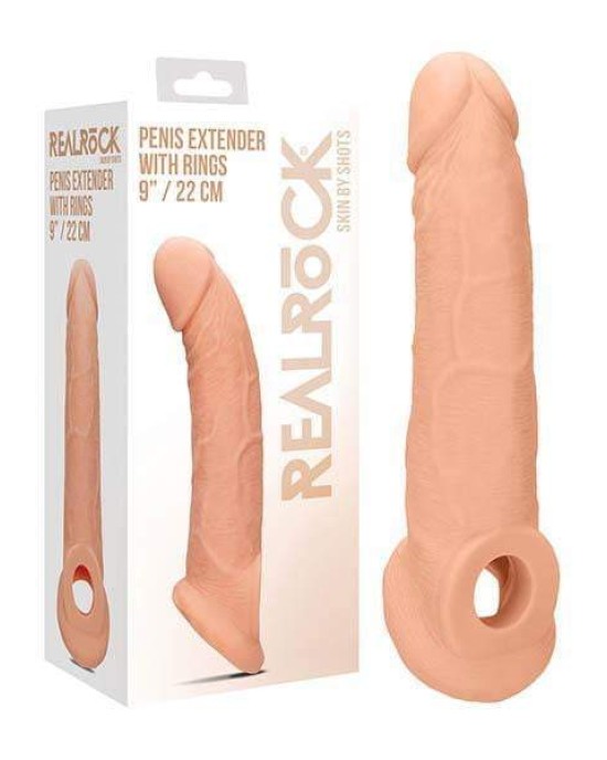 RealRock 9 Inch Flesh Penis Extender Sleeve with Rings