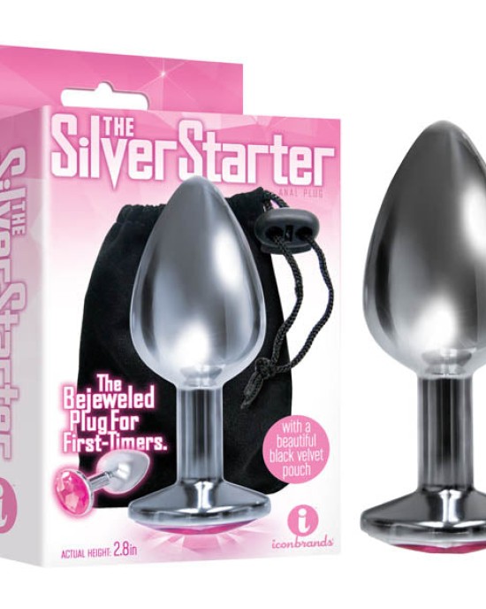 The Silver Starter Silver 2.8 Inch Butt Plug with Pink Round Jewel