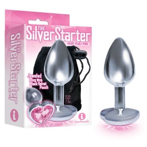 The Silver Starter - Silver 2.8 Inch Butt Plug with Pink Heart Jewel