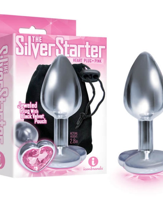 The Silver Starter - Silver 2.8 Inch Butt Plug with Pink Heart Jewel