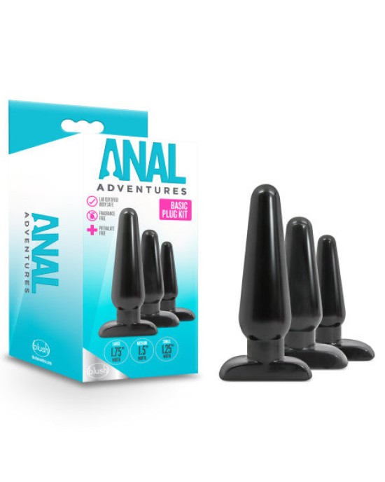 Anal Adventures Black Basic Butt Plug Kit