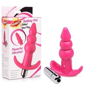 Frisky Ribbed Vibrating Butt Plug - Pink