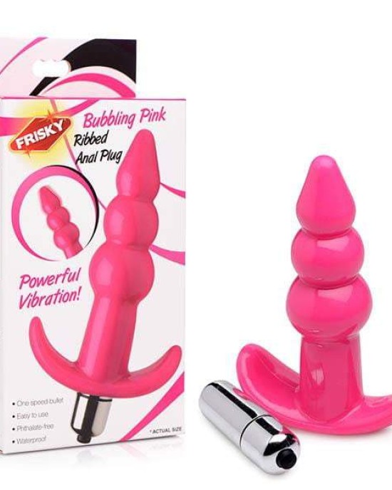 Frisky Ribbed Vibrating Butt Plug - Pink