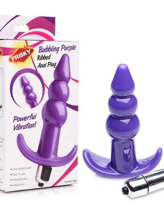 Frisky Ribbed Vibrating Butt Plug - Purple