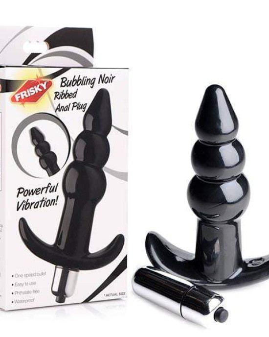 Frisky Ribbed Vibrating Butt Plug - Black