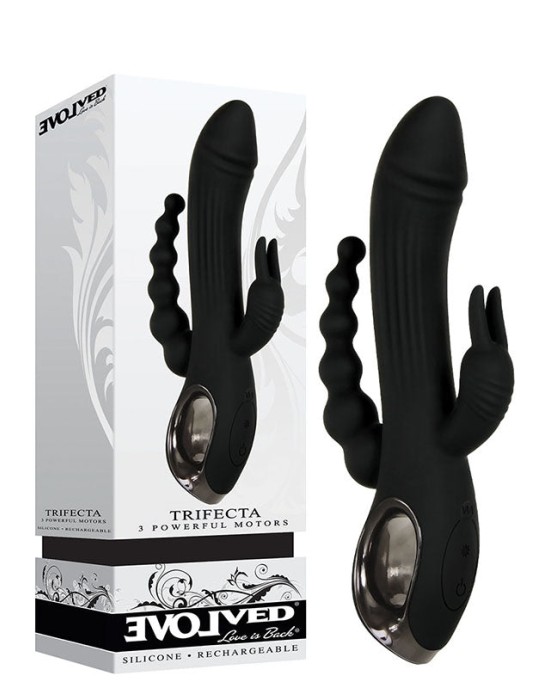 Evolved Trifecta Rabbit Vibrator with Anal Stim - Black