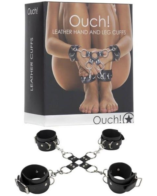 Ouch Leather Hand And Leg Cuffs - Black