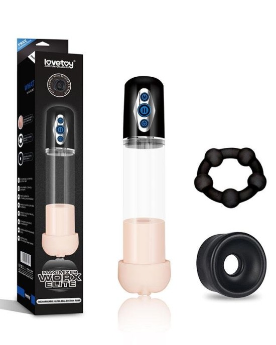 Maximizer Worx Elite Clear Pump with Vagina Sleeve & Cock Ring