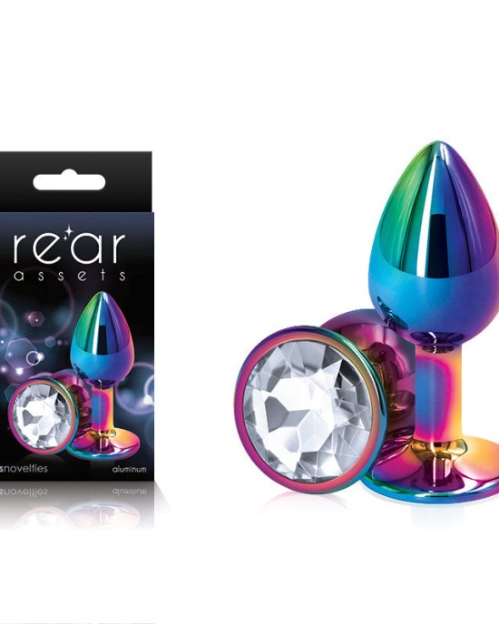 Rear Assets Multi Coloured Small - Metal Butt Plug with Clear Gem Base