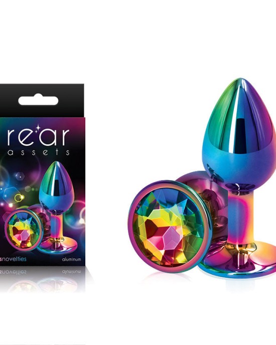 Rear Assets Multi Coloured Small -Metal Butt Plug with Rainbow Gem Base