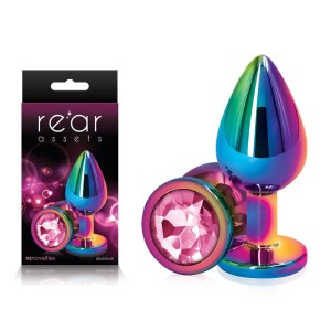 Rear Assets Multi Coloured Medium - Metal Butt Plug with Pink Gem Base