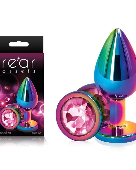 Rear Assets Multi Coloured Medium - Metal Butt Plug with Pink Gem Base