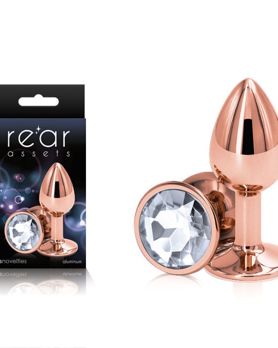 Rear Assets Rose Gold Small - Metal Butt Plug with Clear Gem Base