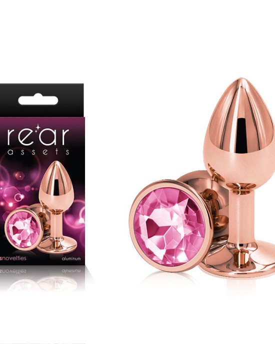 Rear Assets Rose Gold Small -Metal Butt Plug with Pink Gem Base