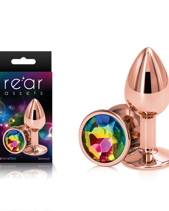 Rear Assets Rose Gold Small -Metal Butt Plug with Rainbow Gem Base