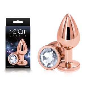 Rear Assets Rose Gold Medium -Metal Butt Plug with Clear Gem Base