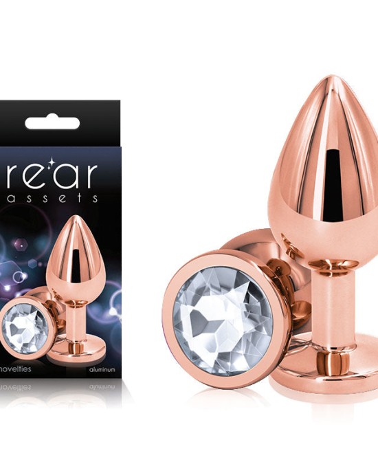 Rear Assets Rose Gold Medium -Metal Butt Plug with Clear Gem Base