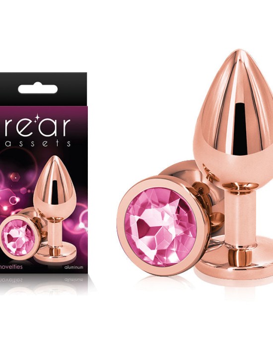 Rear Assets Rose Gold Medium -Metal Butt Plug with Pink Gem Base