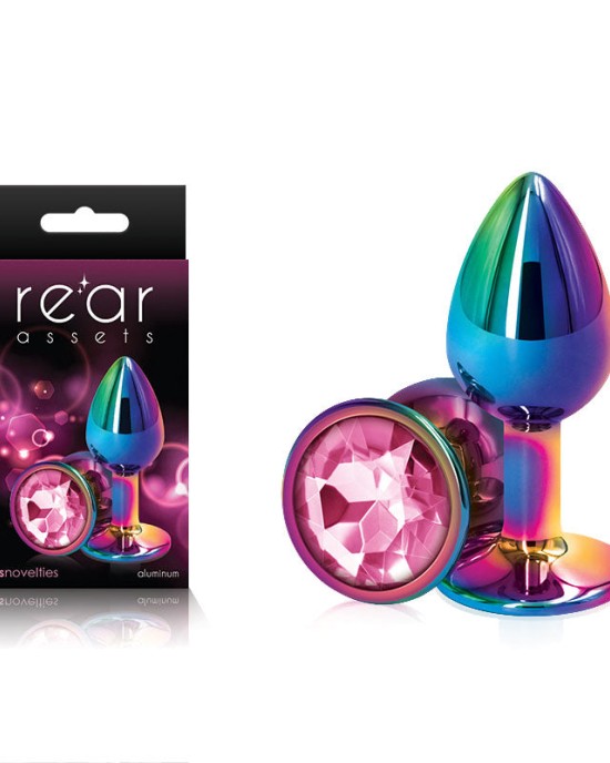 Rear Assets Multi Coloured Small -  Metal Butt Plug with Pink Gem Base