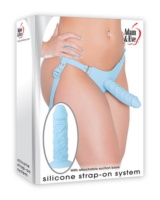 Adam & Eve Silicone Strap-On System - Light Blue