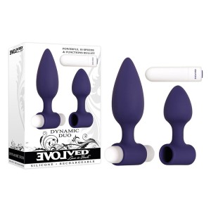 Evolved Dynamic Duo - Navy Blue Butt Plugs with Bullet